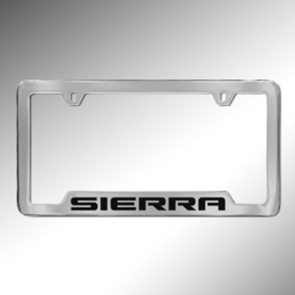 2017 Sierra 1500 License Plate Frame, Chrome with Black Denali Logo
