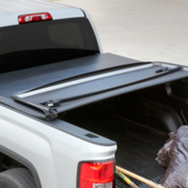 2018 Sierra 3500 Soft Tri Folding Tonneau Cover, Black with Embossed G