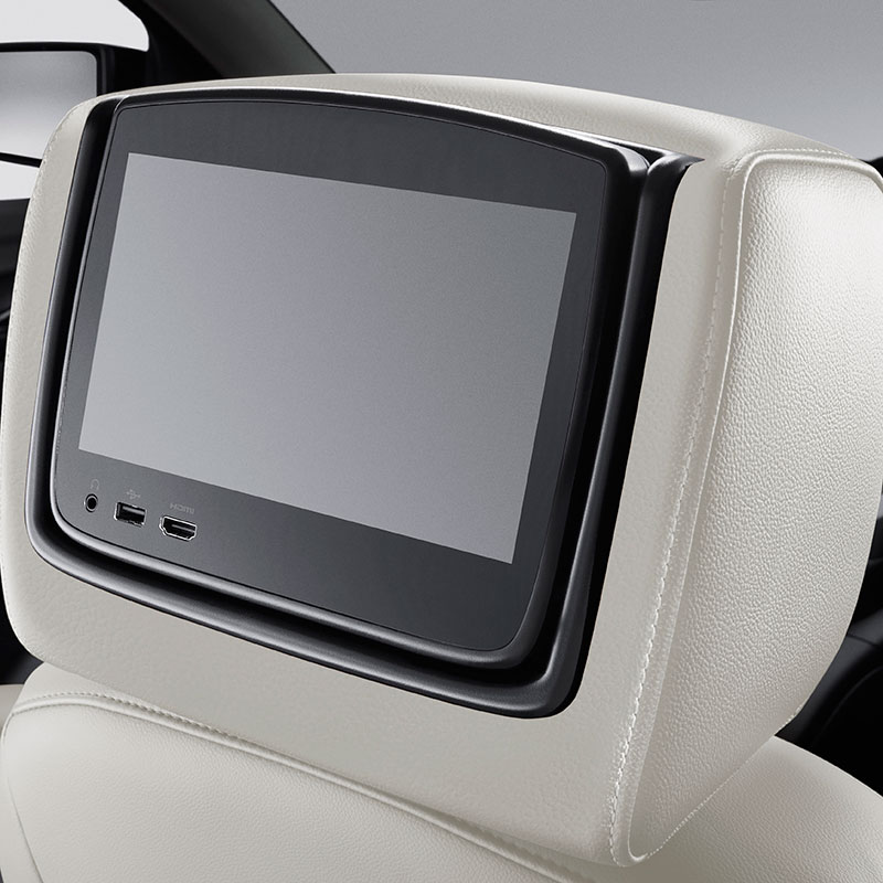 Acadia Rear Seat Infotainment System | Headrest LCD Monitors | Light Shale Leather | Denali Logo