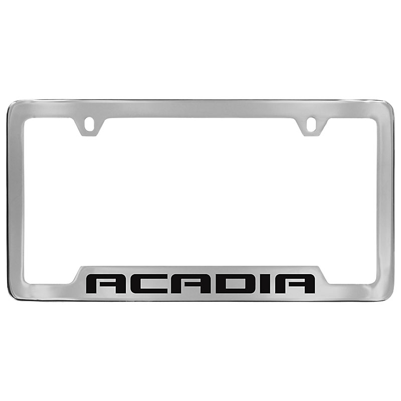 Acadia License Plate Frame, Chrome with Black Acadia Script Logo