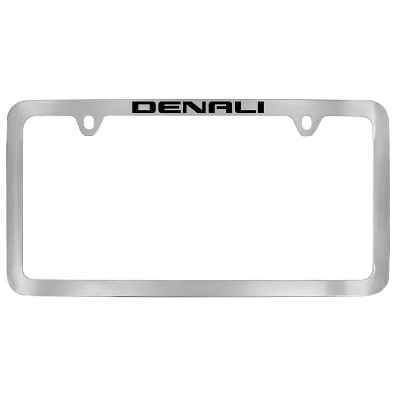 Acadia License Plate Frame, Chrome with Black Denali Logo, Thin Frame