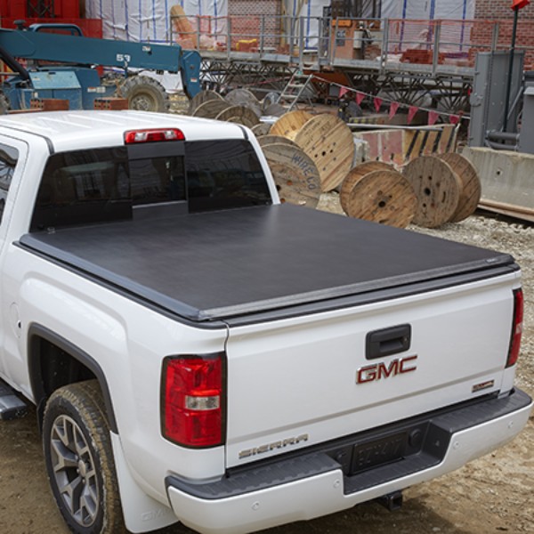 2018 Sierra 1500 Soft Tri Folding Tonneau Cover, Black with GMC logo