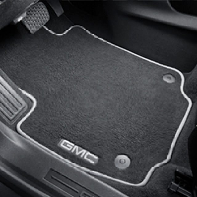 2018 Terrain Floor Mats, Black with Medium Ash Gray Stitch, Front Row, GMC Logo, Premium Carpet