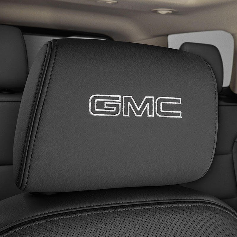 2020 Acadia Headrest, Jet Black Vinyl, Light Gray Stitching, Embroidered GMC Script, Single