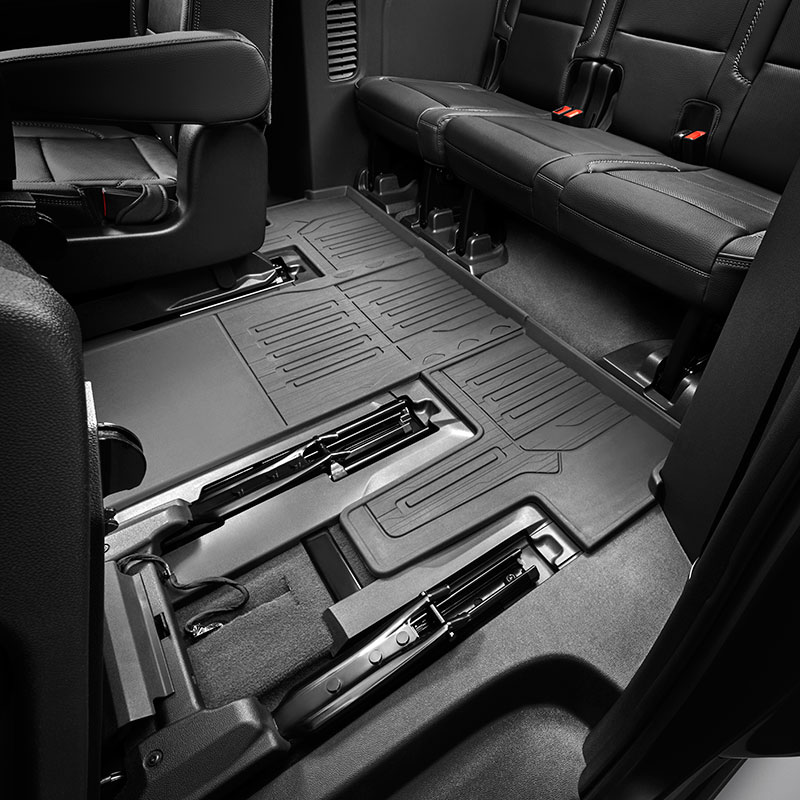 2021 Yukon Floor Liners |  Black |  Third-Row with Second Row Captains Chairs |  One Piece Design