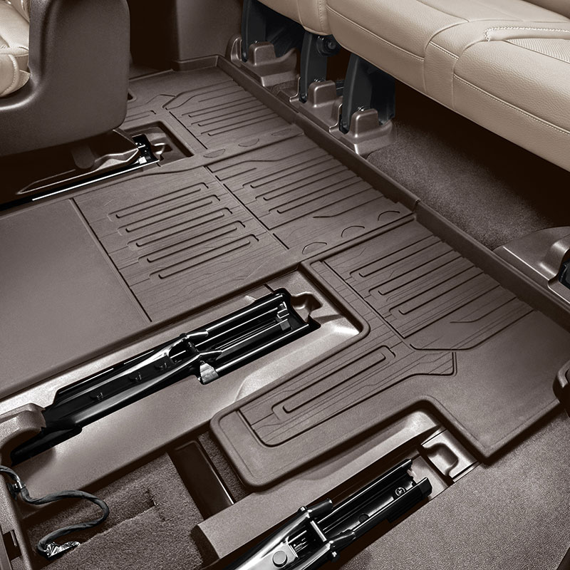 2021 Yukon Floor Liners |  Teak |  Third-Row with Second Row Captains Chairs |  One Piece Design