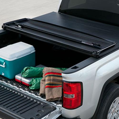 2018 Sierra 1500 Hard Tri Folding Tonneau Cover | Black with Embossed G