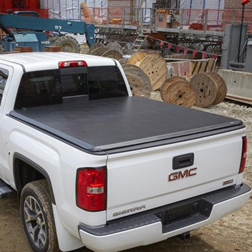 2018 Sierra 1500 Soft Tri Folding Tonneau Cover | Black with GMC logo